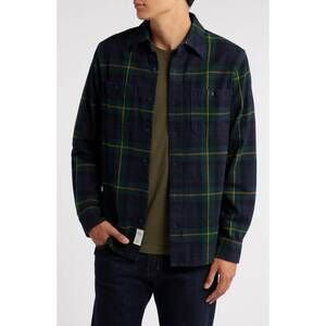 NEW SCHOTT plaid cotton flannel shirt in black watch